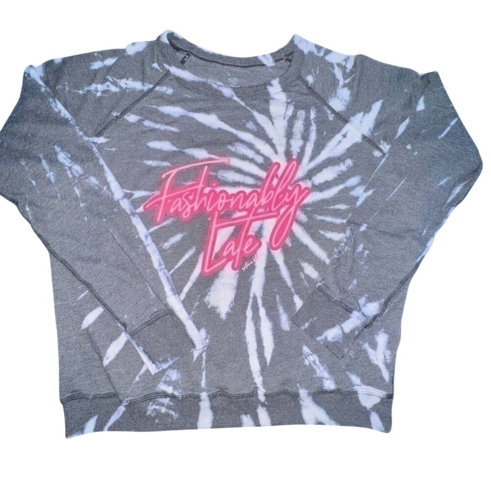 SOUTHERN BLISS FASHIONABLY LATE TIE DYED SWEATSHIRT BLACK WHITE PINK SZ M